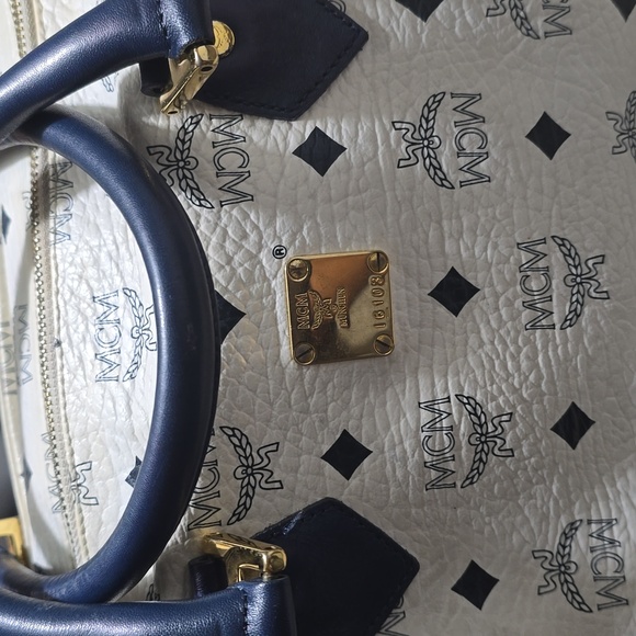 MCM Boston Monogram White Coated Canvas Bag - Picture 2 of 16